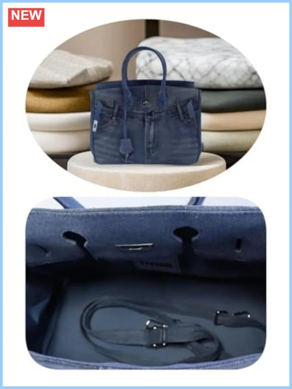 Large Denim Tote Bag for Women, Satchel Hobo Shoulder Purse, Travel Beach Daily